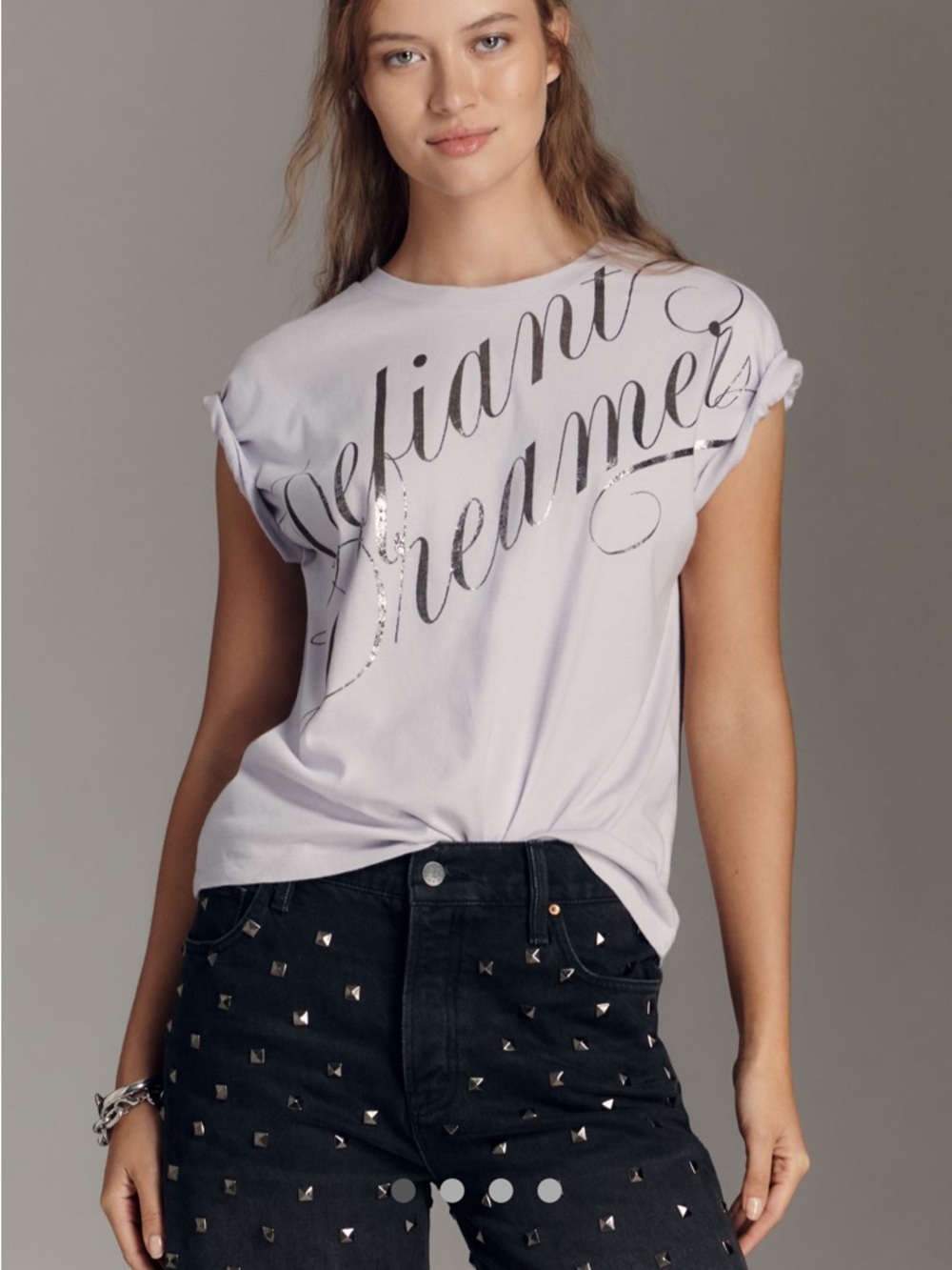 Anthropologie  Women’s Lavender Foil Graphic Tee  Defiant Dreamer Size Small NWT